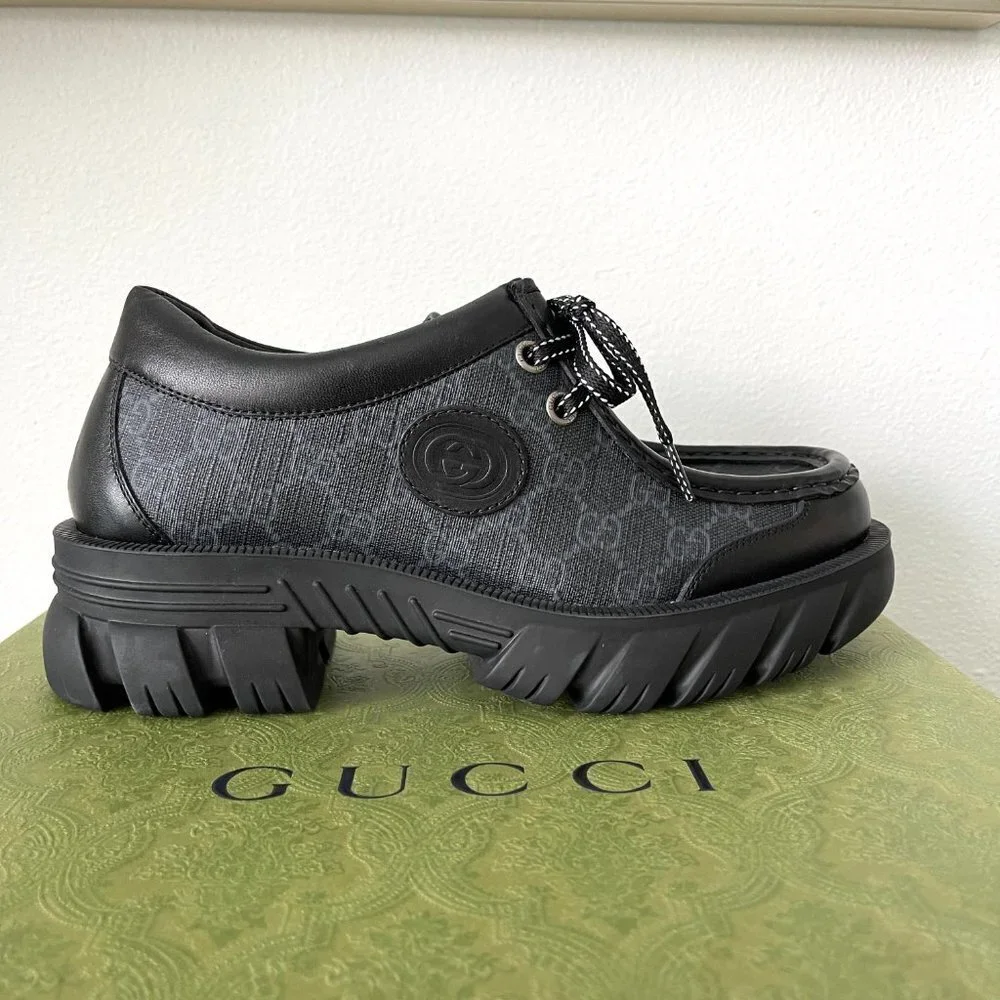 Gucci 674367 Men's Black Maxi‎ GG Supreme Lace-up Shoe, Gucci sz. 7
